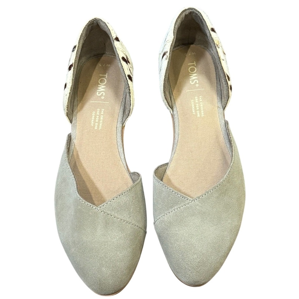 TOMS Jutti Calf Hair Gray Suede Slip‎ On d'Orsay Flats Women's Size 7.5